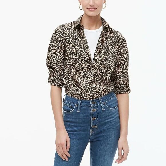 NWOT J.Crew Factory Women's Button Front Leopard Print Shirt Signature Fit Sz XS - Picture 1 of 6